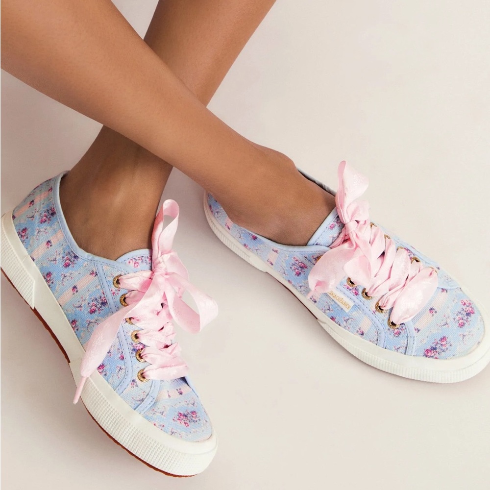 LoveShackFancy Blue and Pink Floral Sneakers